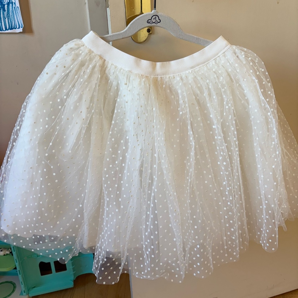 Girls White Polka Dot Tulle Skirt with Elastic Waist